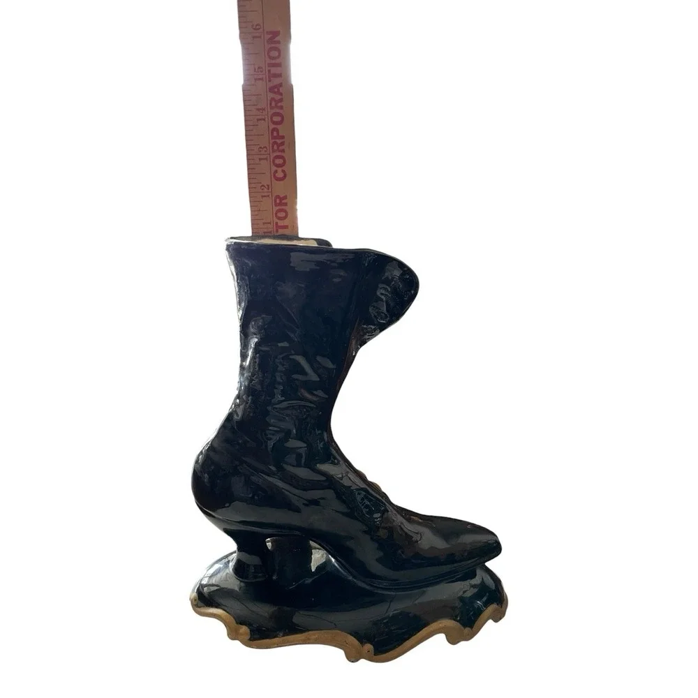 Atlantic Mold Victorian Black And Gold High Top Button Boot Vase Planter